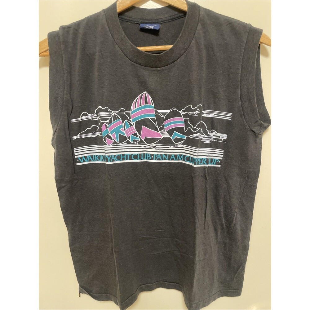 Vintage Waikiki Yacht Club Single Stitch Tank Top Tshirt 80s Large Boats Sailing